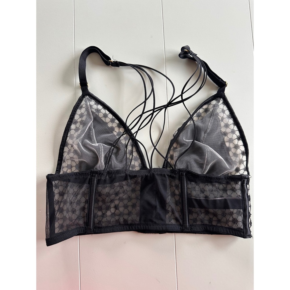 Victoria's Secret Black Embroidered Mesh Cage Back Longline Bralette Small